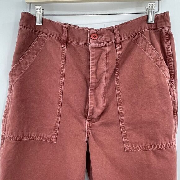 Amo Red Tobacco Cotton Wide Leg Cropped Ranger Ankle Pants Size 31 - Picture 2 of 8